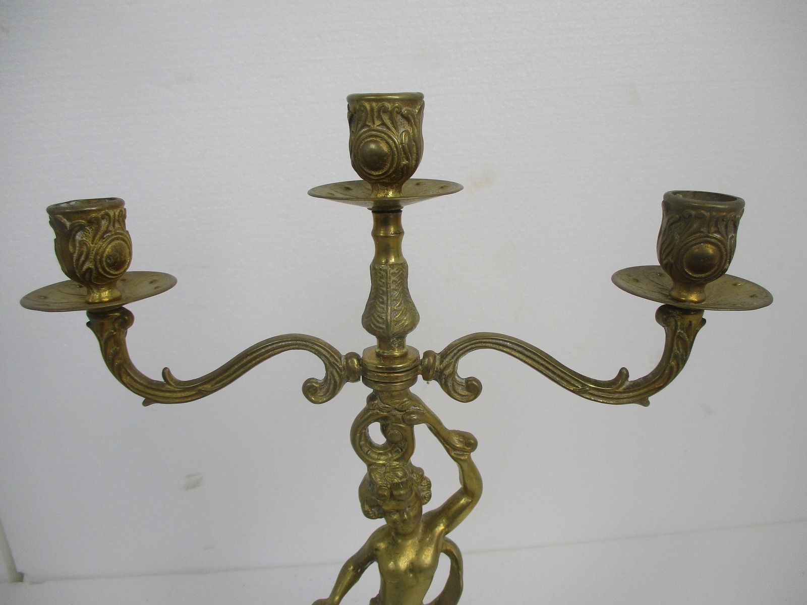 Candle Holder Candelabra 3 Arm Centerpiece Cherub Putti Angels On Base  Embossed photo furniture