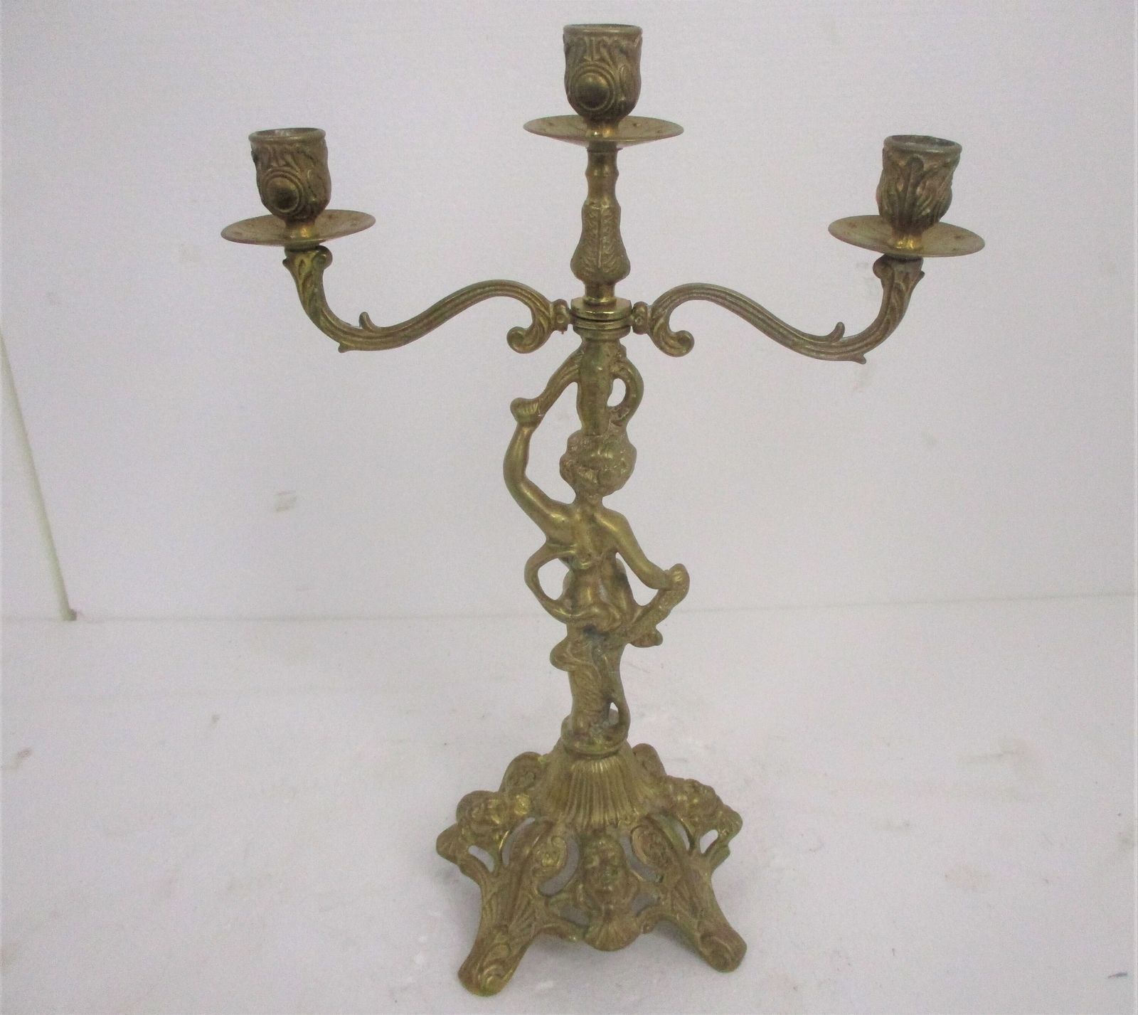 Candle Holder Candelabra 3 Arm Centerpiece Cherub Putti Angels On Base  Embossed photo buy