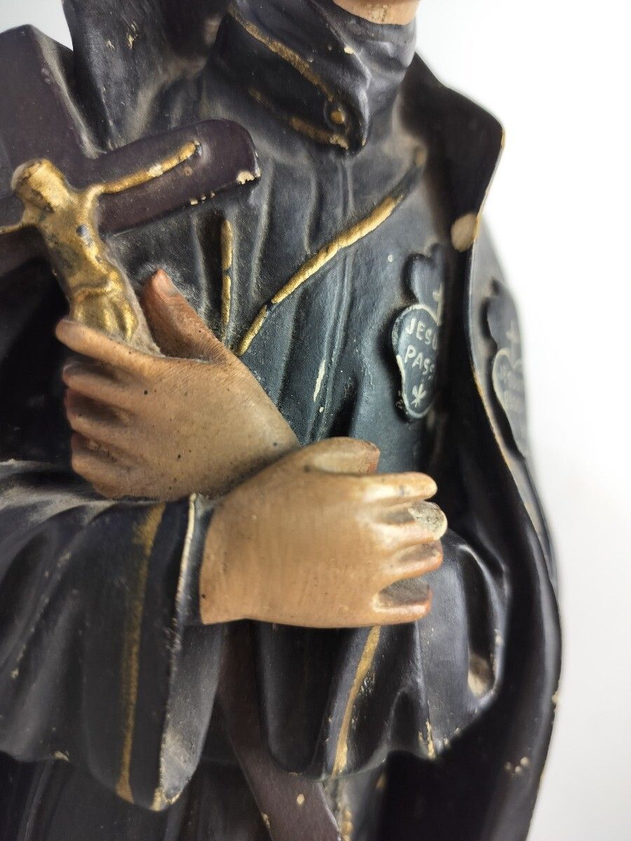 Antique 1900 Plaster  Statue Saint John Berchmans Patron Of Youth Collector Htf photo Art