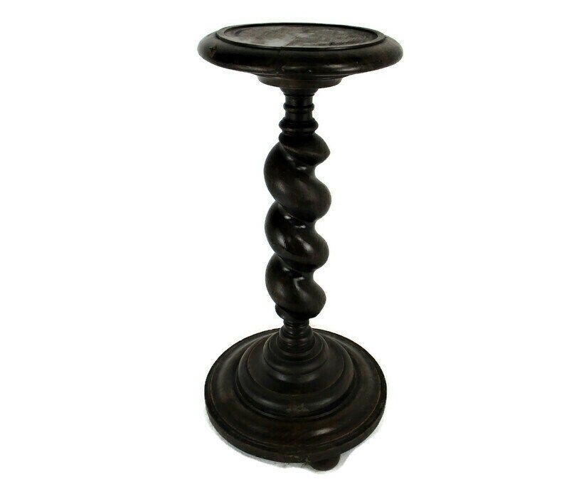 Large Hand Carved Wood Barley Twist Side Display Wine Table Pedestal Plant Stand