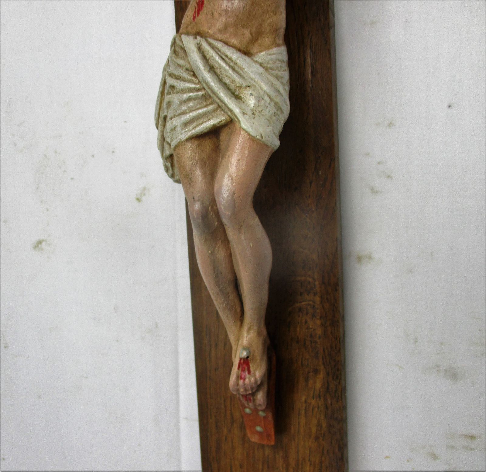 Gorgeous Oak Hanging Crucifix Jesus Christ Plaster Sculpture Corpus Crucifixion photo 182.0