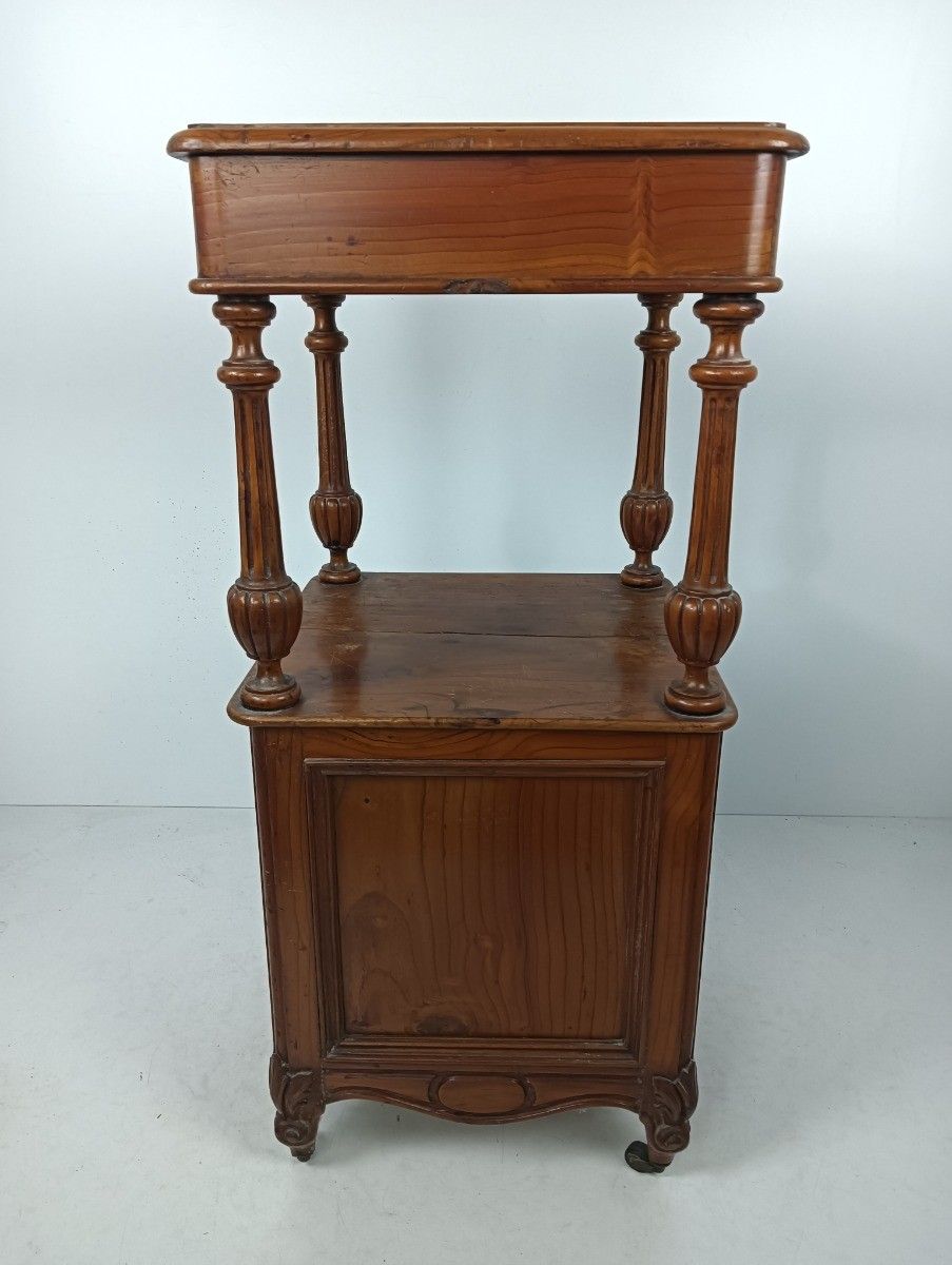 Furniture Antique Nightstand Pinewood End Table Bedroom Cabinet Japandi Style On Wheels photo