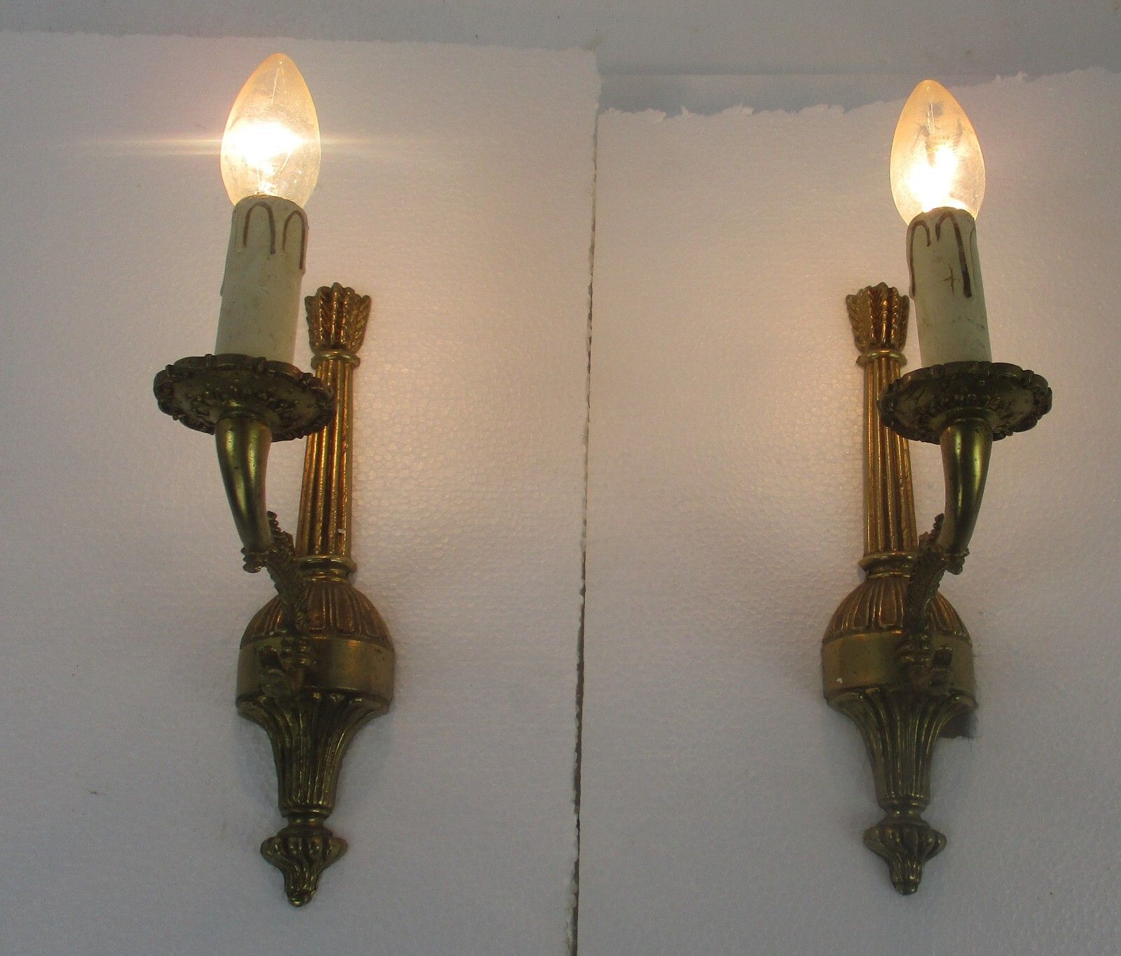 Pair French Empire Hollywood Regency Ducks Ornate Brass Wall Mounted Sconces photo furniture