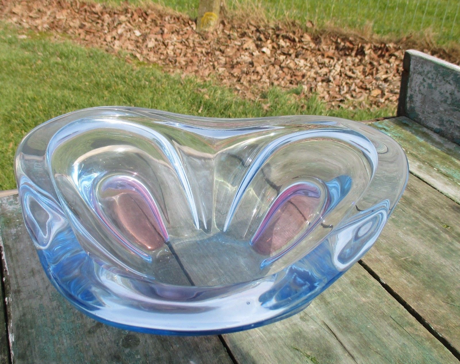 Lovely Blue Cranberry Dish Centerpiece Era Murano Poli Seguso Art Glass photo for sale