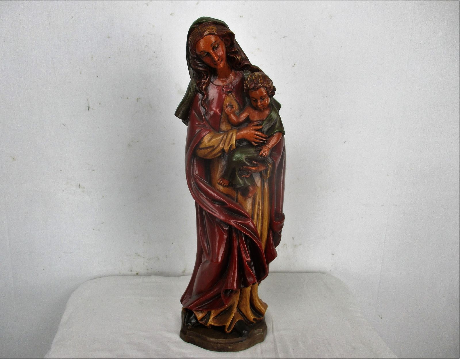 Polychrome Large Statue Virgin Mary Madonna Holy Mother Infant Child 22.83" photo furniture