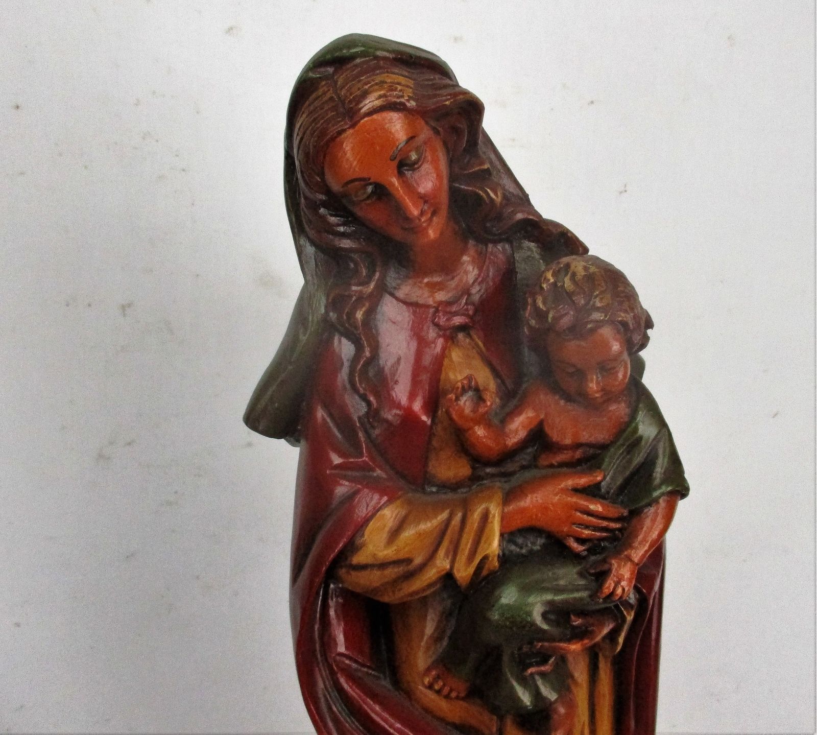 Polychrome Large Statue Virgin Mary Madonna Holy Mother Infant Child 22.83" photo for sale