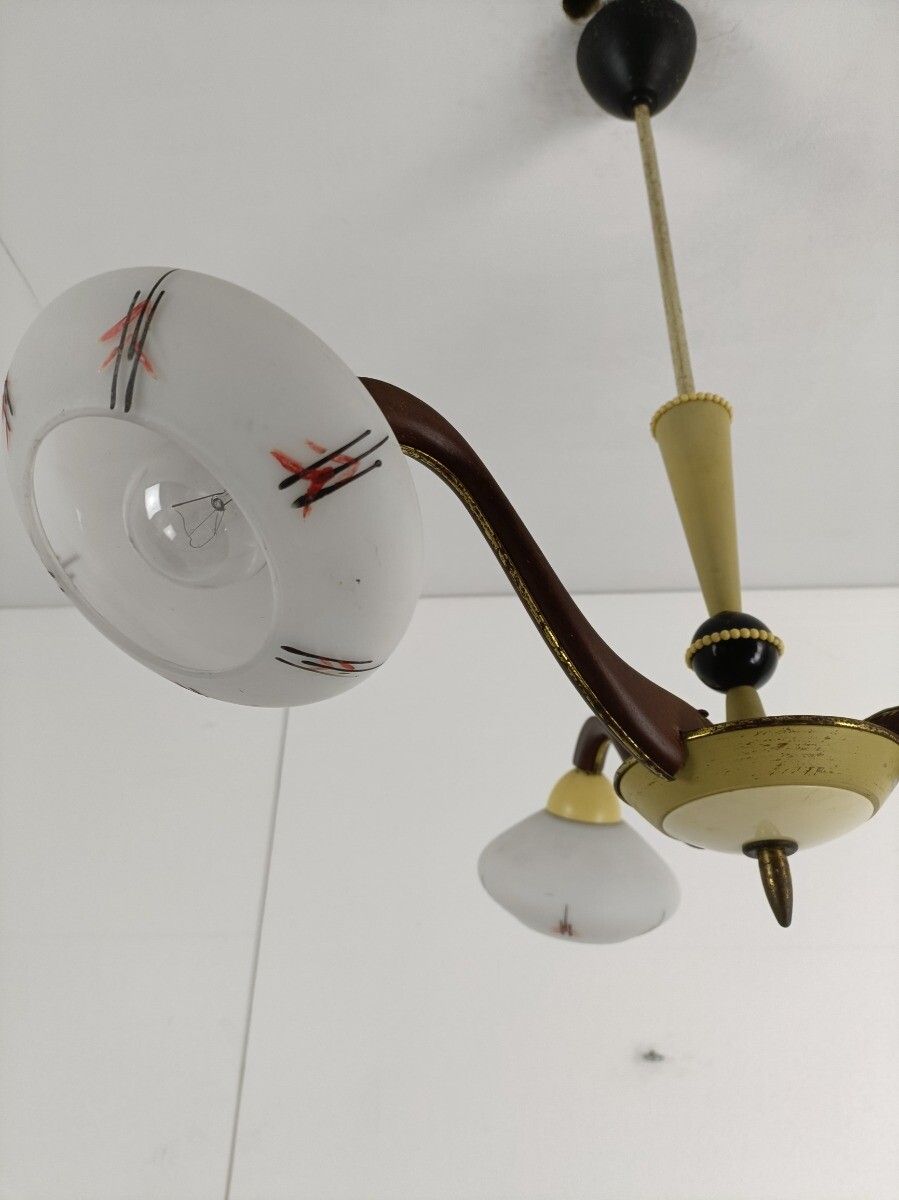 photo furniture Vintage 3 Arm Lights Chandelier Metal Wood Brass Pop Art Retro