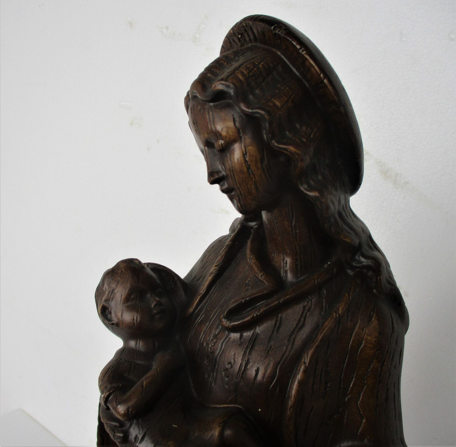 L Art Deco Virgin Mary Madonna Infant Child Plaster Statue Tenderness Lovely Chu photo for sale