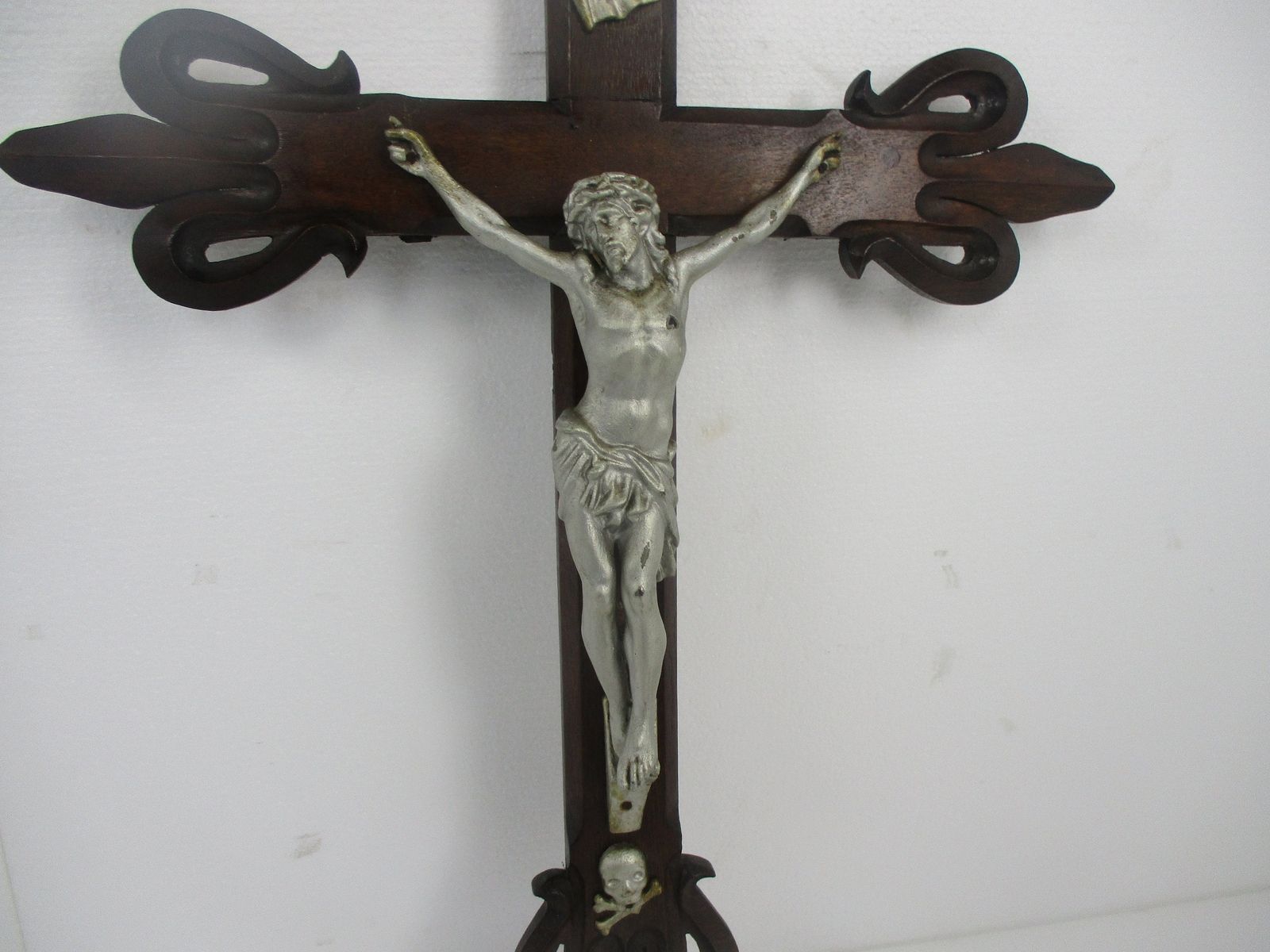 Large Hand Carved Wood Frenchg Oak Ornate Hanging Crucifix Cross Jesus Christ  S photo Art