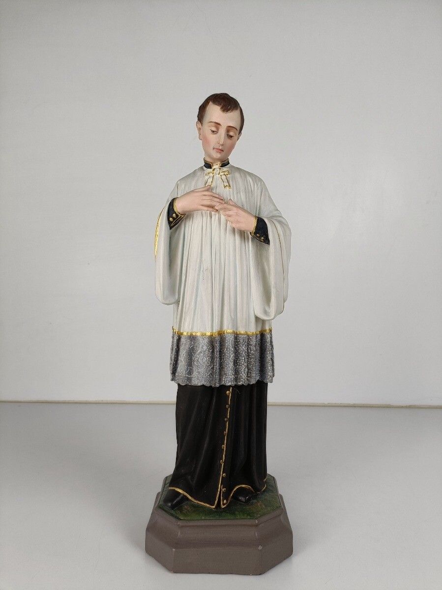 Statue Saint Aloysius Patron Saint Young Students Gorgeous Polychrome Very Rare photo furniture
