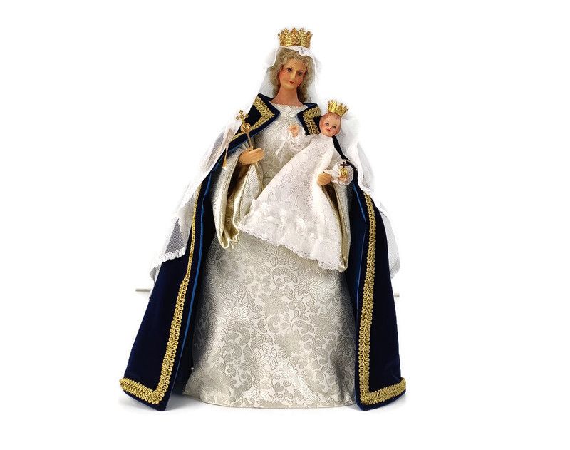 Hand Made Wax Madonna  Doll Virgin Mary Our Lady With Infant Jesus Figurine  Mad