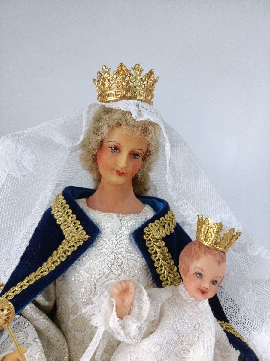 Hand Made Wax Madonna  Doll Virgin Mary Our Lady With Infant Jesus Figurine  Mad photo 101.0