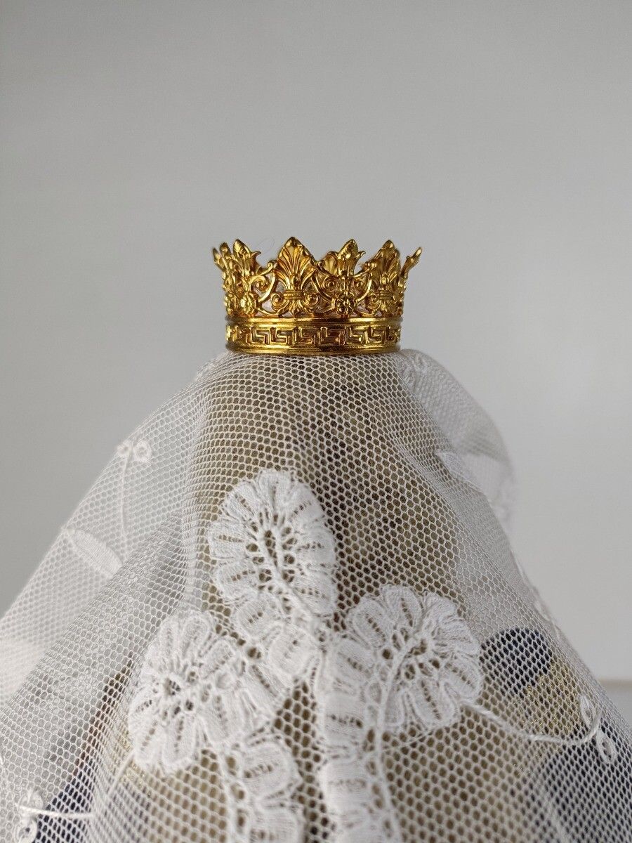Hand Made Wax Madonna  Doll Virgin Mary Our Lady With Infant Jesus Figurine  Mad photo vintage