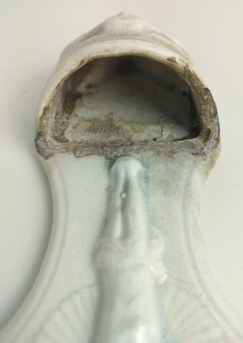 Antique Vessel Holy Water Font Bisque Porcelain Jesus Crucifixion Angel Gorgeous photo 110.0