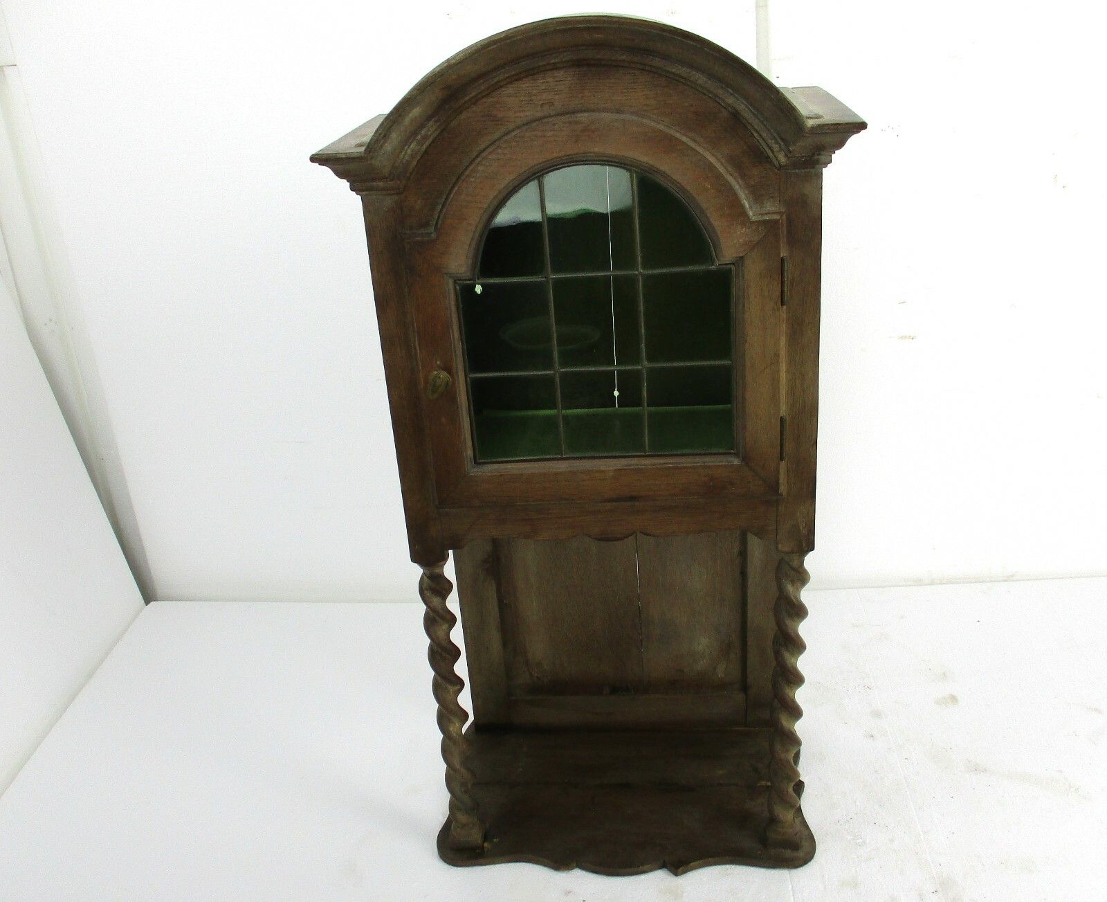 Antique Edwardian Display Cabinet Carved Wood Barley Twist Leaded Glass Wow photo furniture
