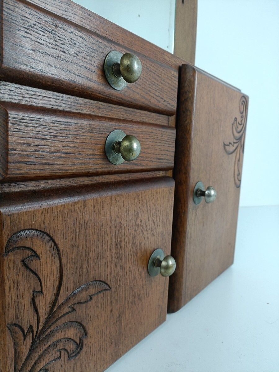 photo for sale Large Apothecary Bathroom Medicine Kitchen Cabinet Wood Art Deco  Antique Bevele