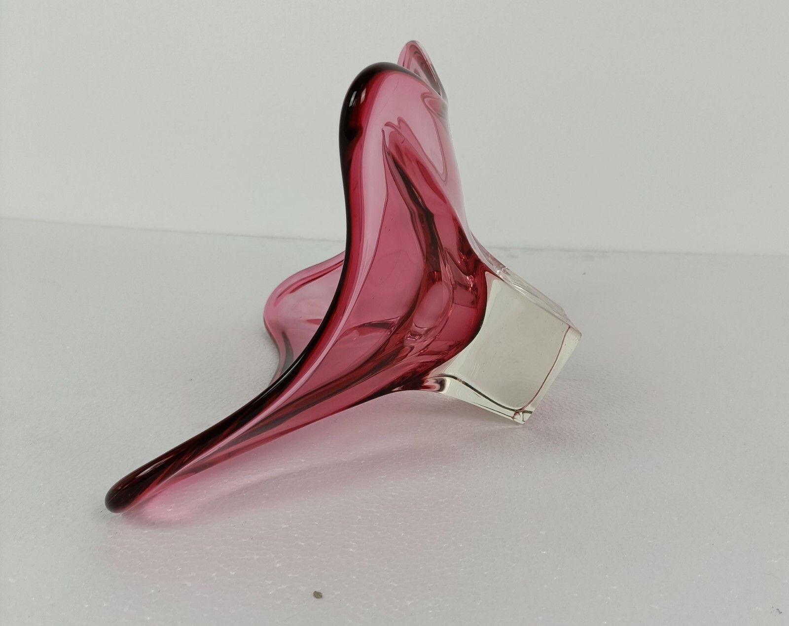 Val St Lambert Belgium Bowl Dish Centerpiece Cranberry Marked Art Glass Art Deco photo vinterior