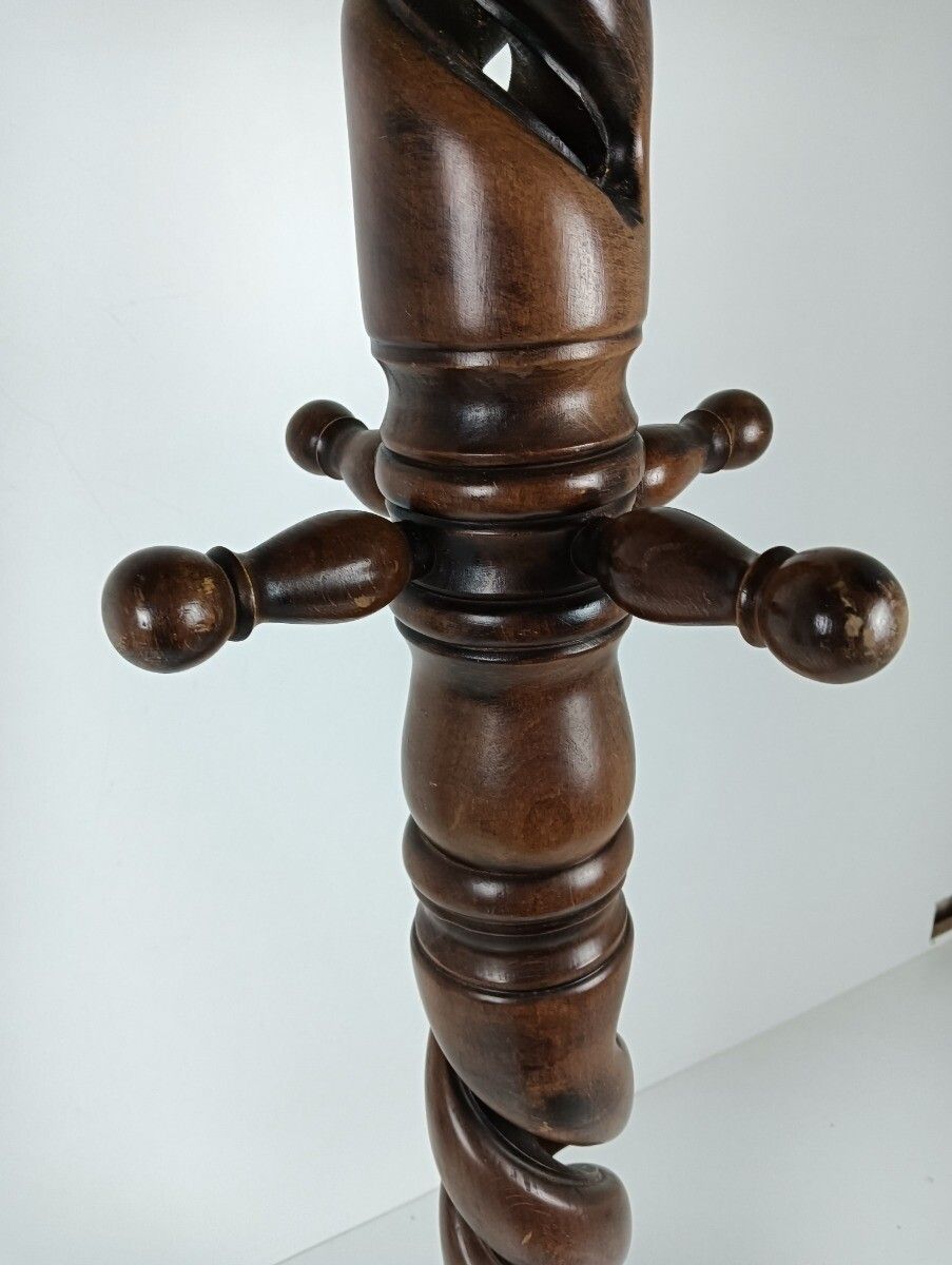 Standing Hall Tree Open Barley Twist Coat Hallway Rack Wood Vintage Barn Farmhou photo 607.0