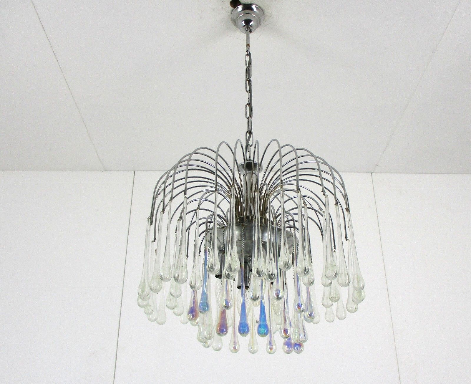 Wedding Chandelier Teardrop Beaded 4 Lights  Prisms Colored Art Glass Murano