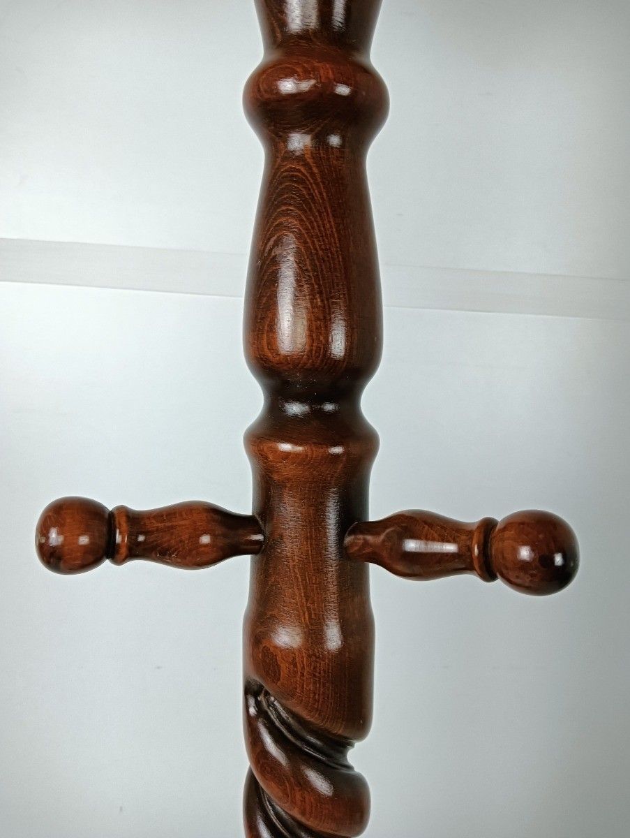 Standing Hall Tree Open Barley Twist Coat Hallway Rack Wood Vintage Barn Country photo for sale