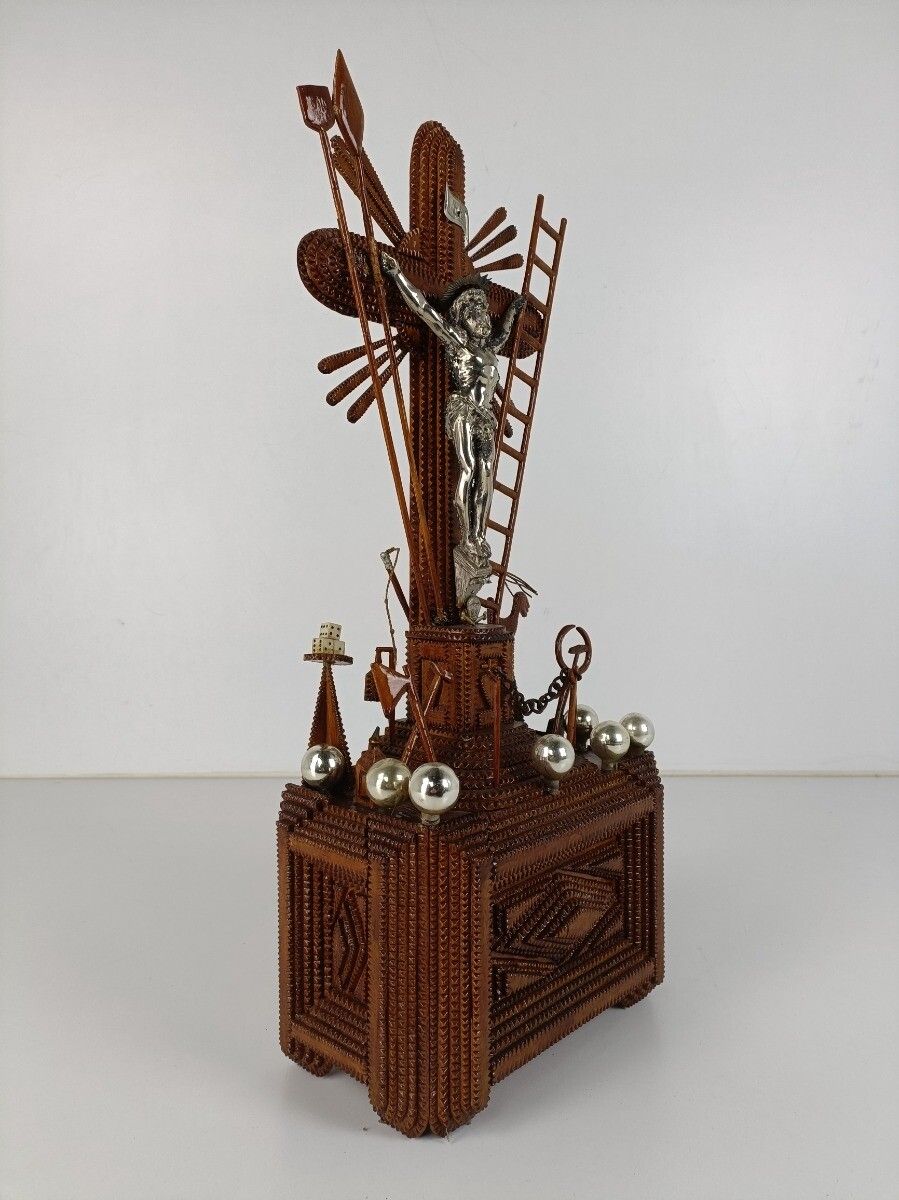 Tramp Trench Tramp Folk Art Standing Hand Made Wood Crucifix Tools Of Passion Ro photo vintage