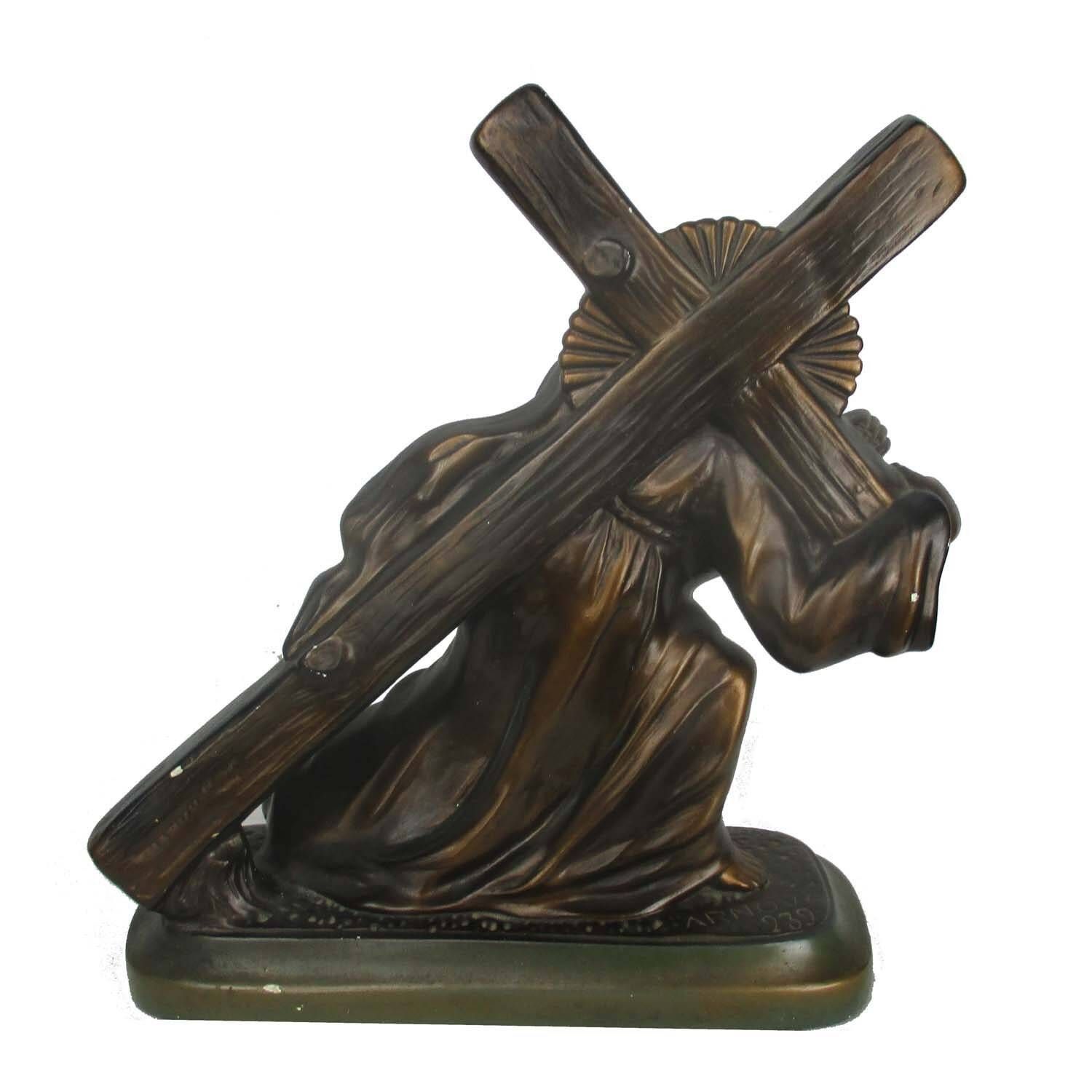 Large Plaster Antique Jesus Christ Statue Carrying Cross Crucifix Signed Arnove photo vinterior