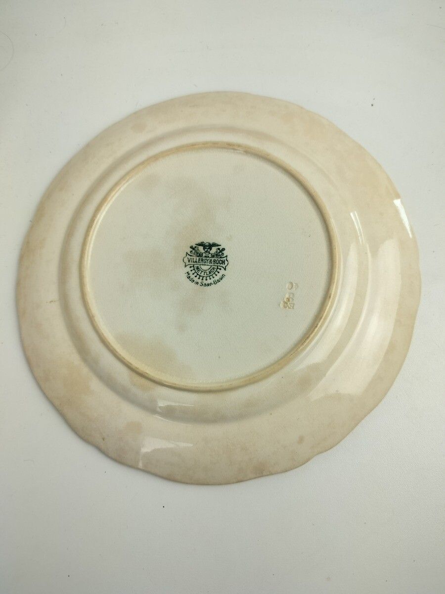 Antique 1900 Dinner  Plates 6 Pieces  Boch Mettlach Rare Blue Rose  Art Nouveau photo vinterior