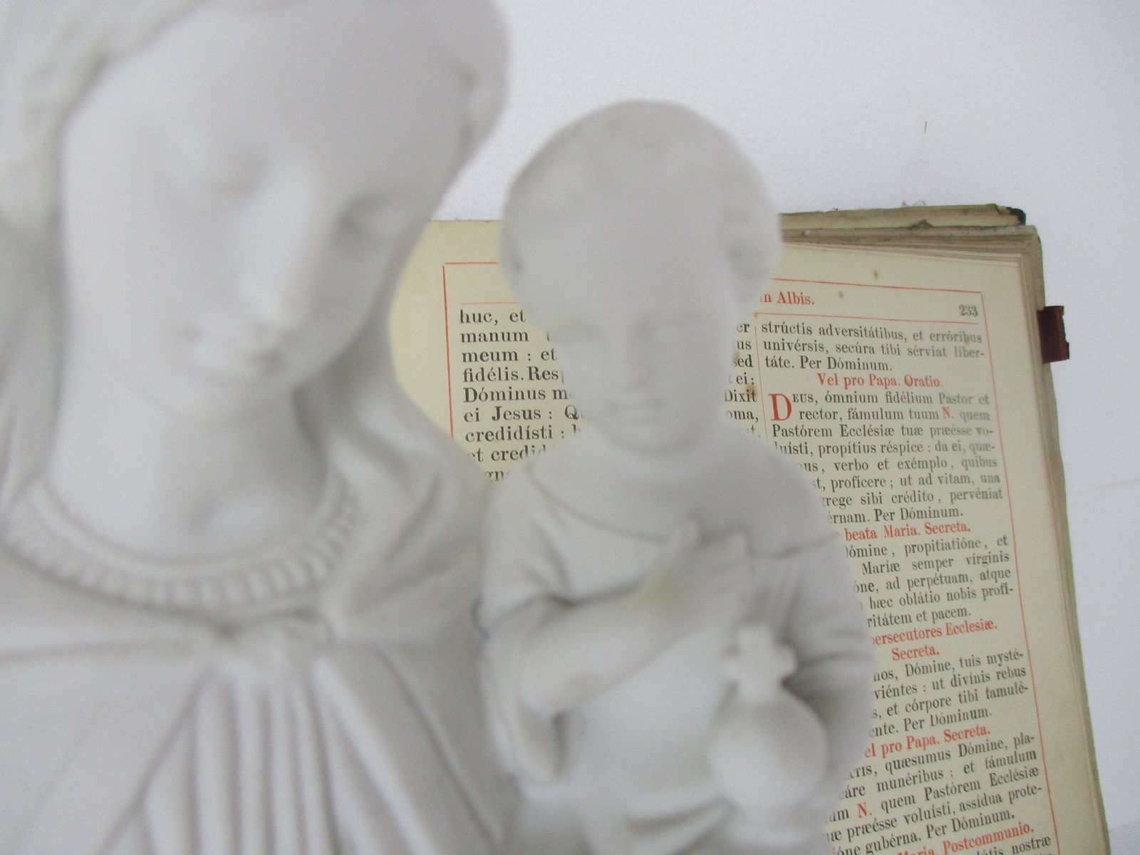 Antique Bisque Porcelain Statue Virgin Our Lady Mary Infant Jesus Gorgeous Marke photo for sale