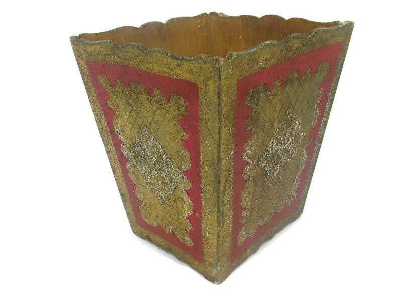 Florentine Wood Italian Hollywood Regency Letter Holder Gold Gilded Basket Umbre