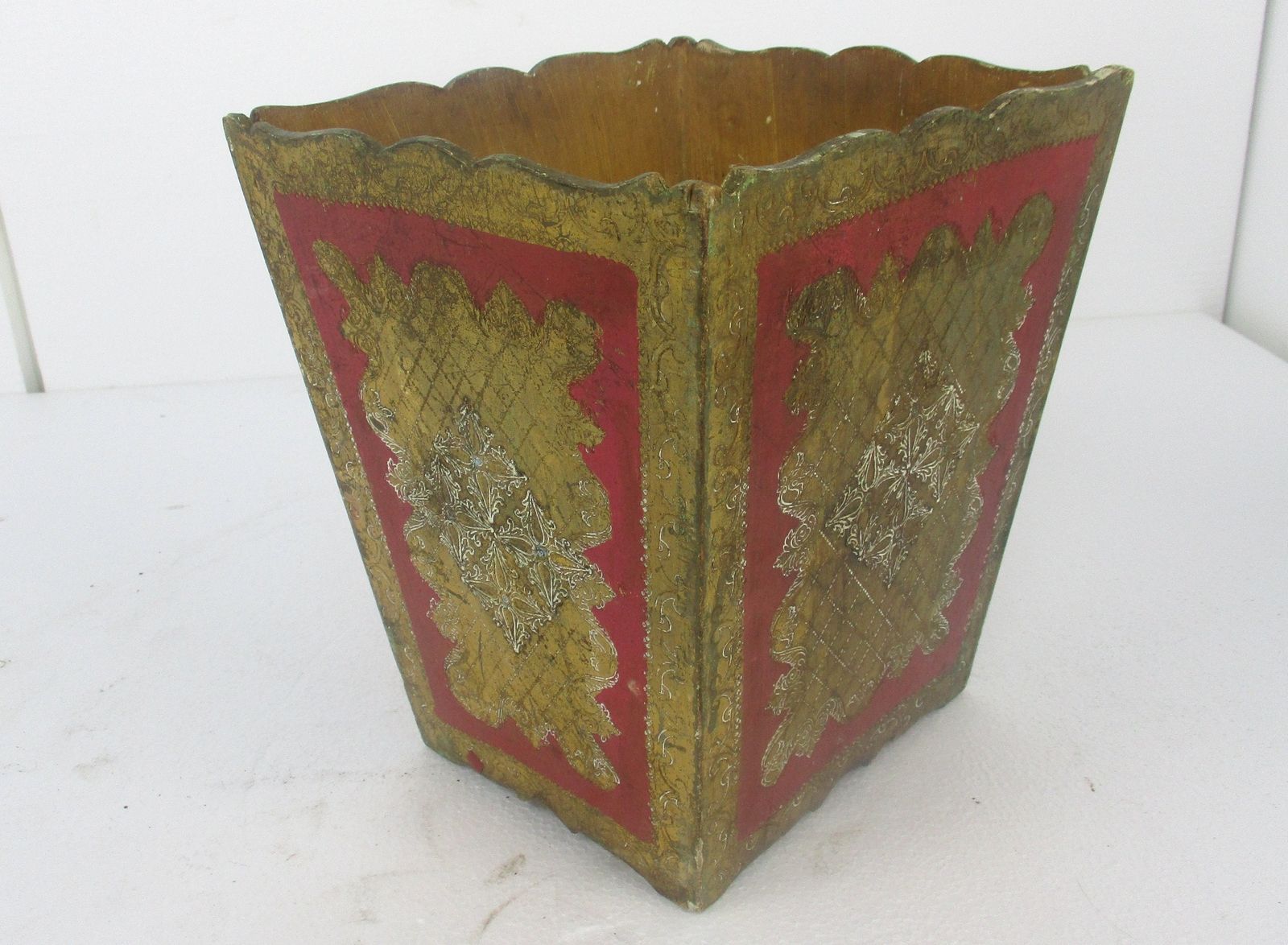 Florentine Wood Italian Hollywood Regency Letter Holder Gold Gilded Basket Umbre photo for sale