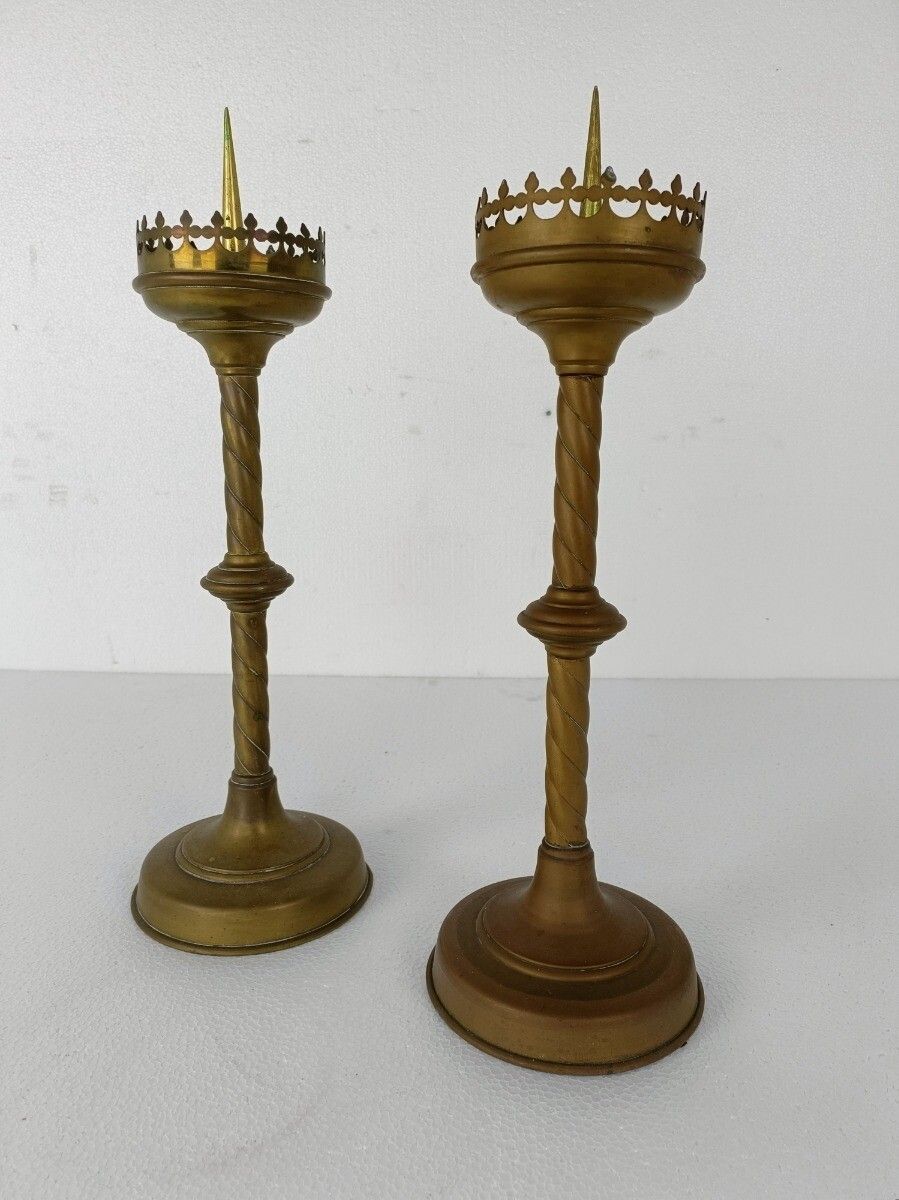 Pair Antique 1800s Candle Holders Candle Sticks Church  Chapel Altar Monastery B photo furniture