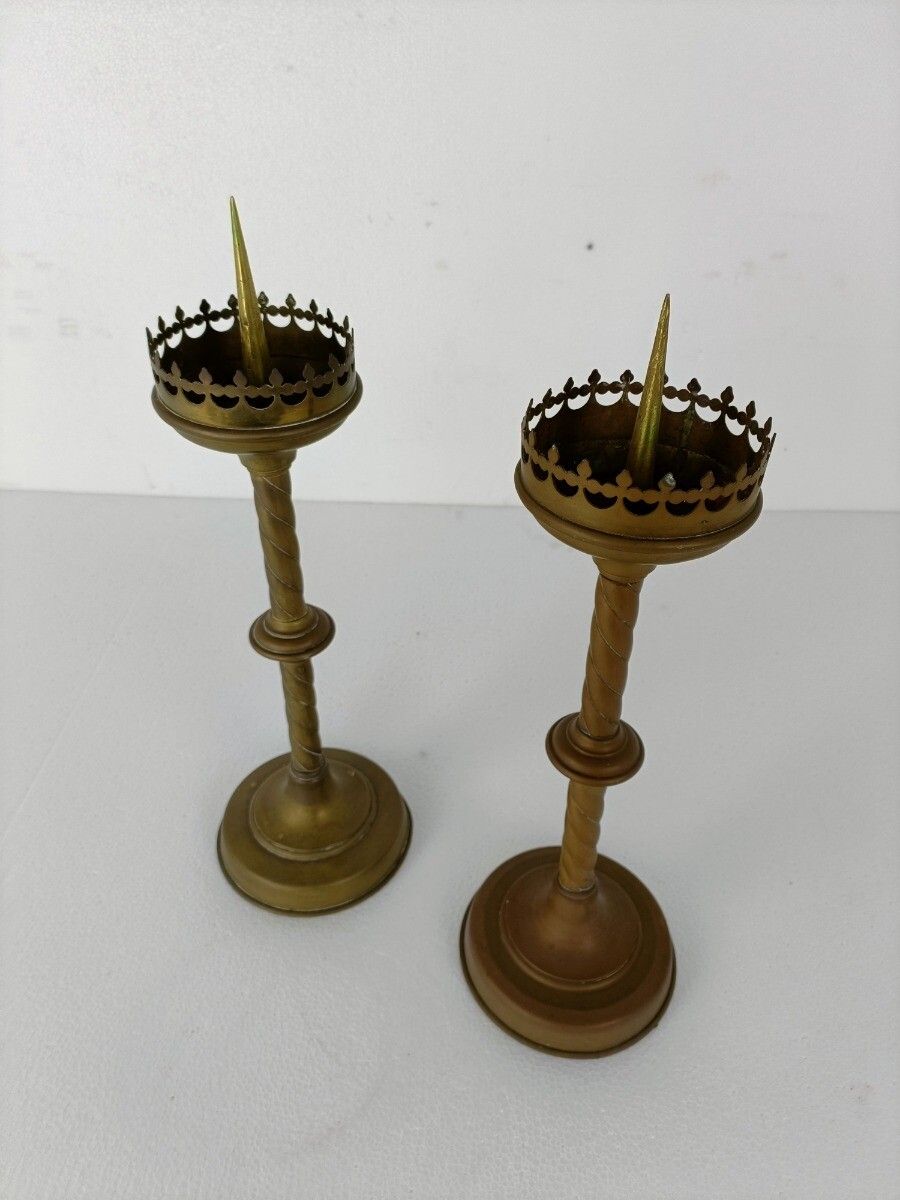 Pair Antique 1800s Candle Holders Candle Sticks Church  Chapel Altar Monastery B photo for sale