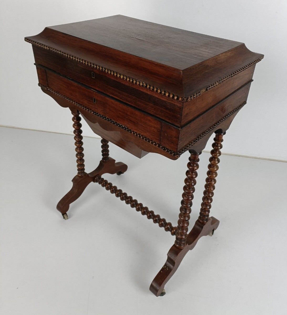 Antique Sewing Quilting Cabinet Table On Wheels Hobnails Edwardian Gorgeous photo Furniture