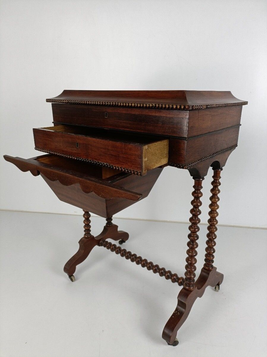 Antique Sewing Quilting Cabinet Table On Wheels Hobnails Edwardian Gorgeous photo vinterior