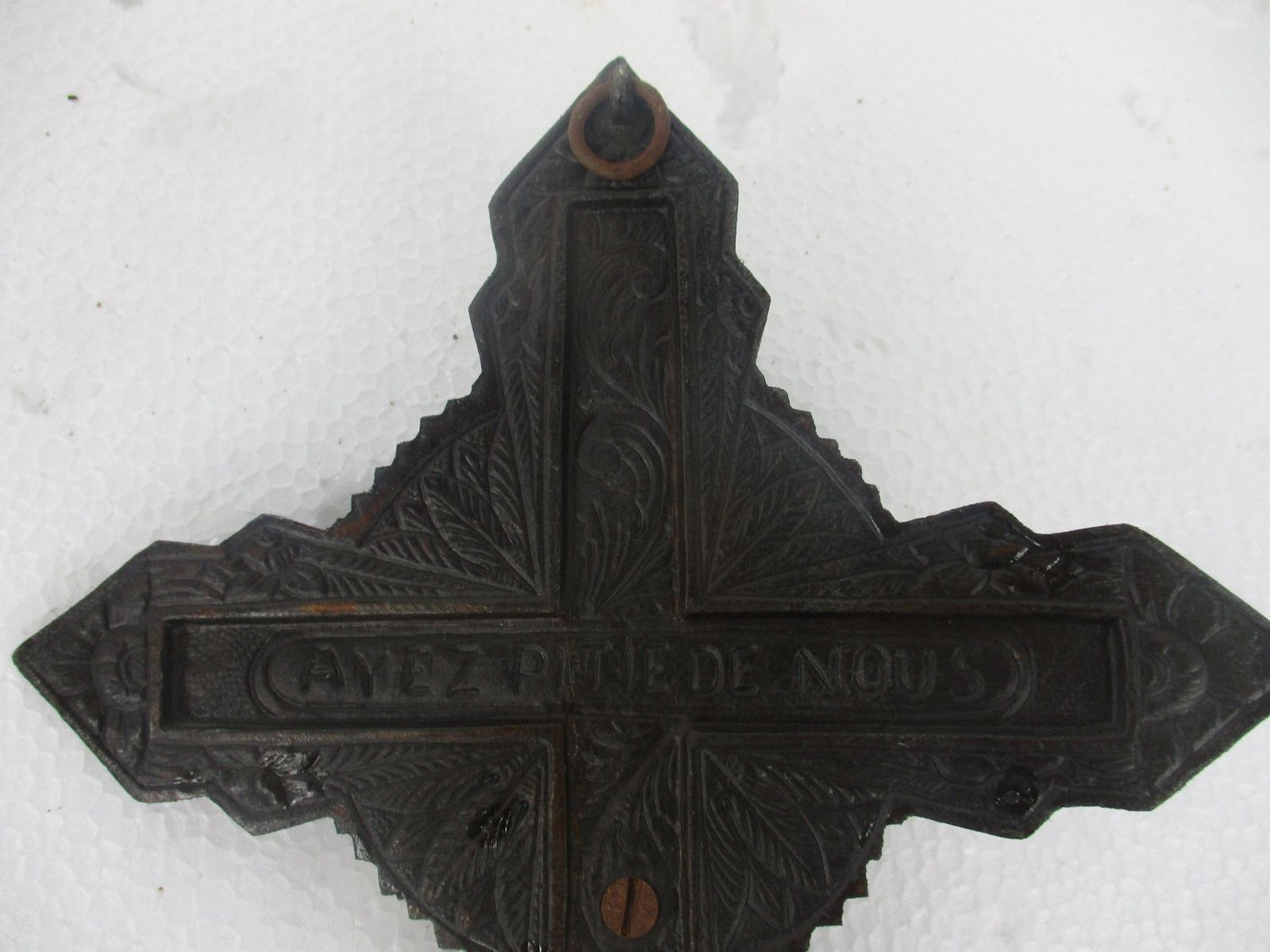 Lovely Vintage Ornate Brass Red Enamel Wall Hanging Crucifix French 11.41" photo 57.0