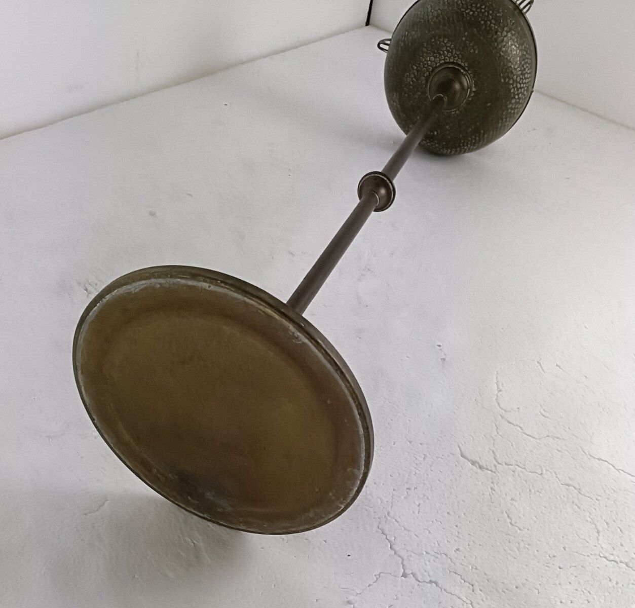 Home Decor Vintage Standing Hammered Brass Glass Ashtray French Floor Cigarette Holder Stan photo