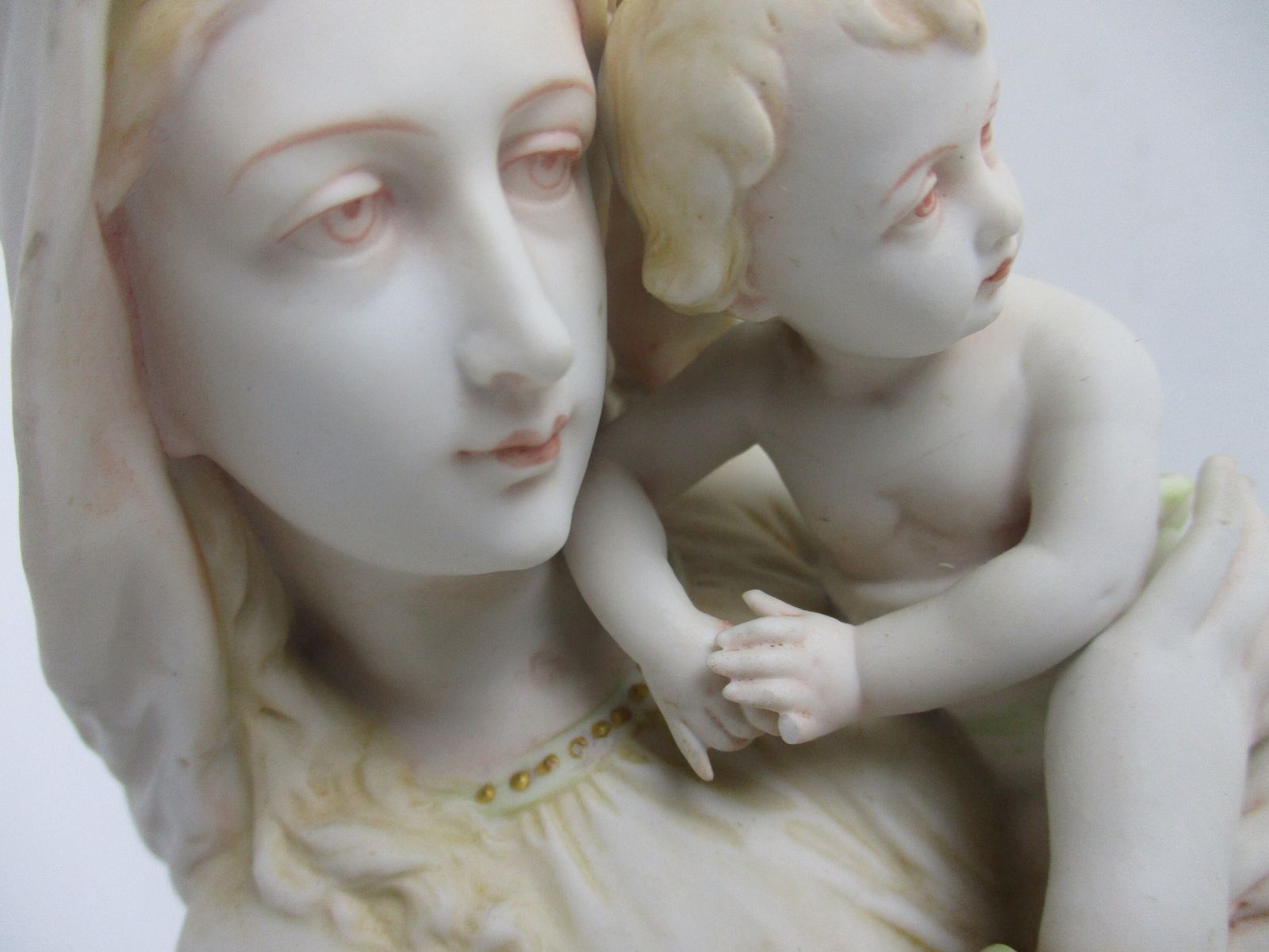 Volkstedt Antique Bisque Porcelain Statue Virgin Our Lady Mary Infant Jesus Gorg photo Art
