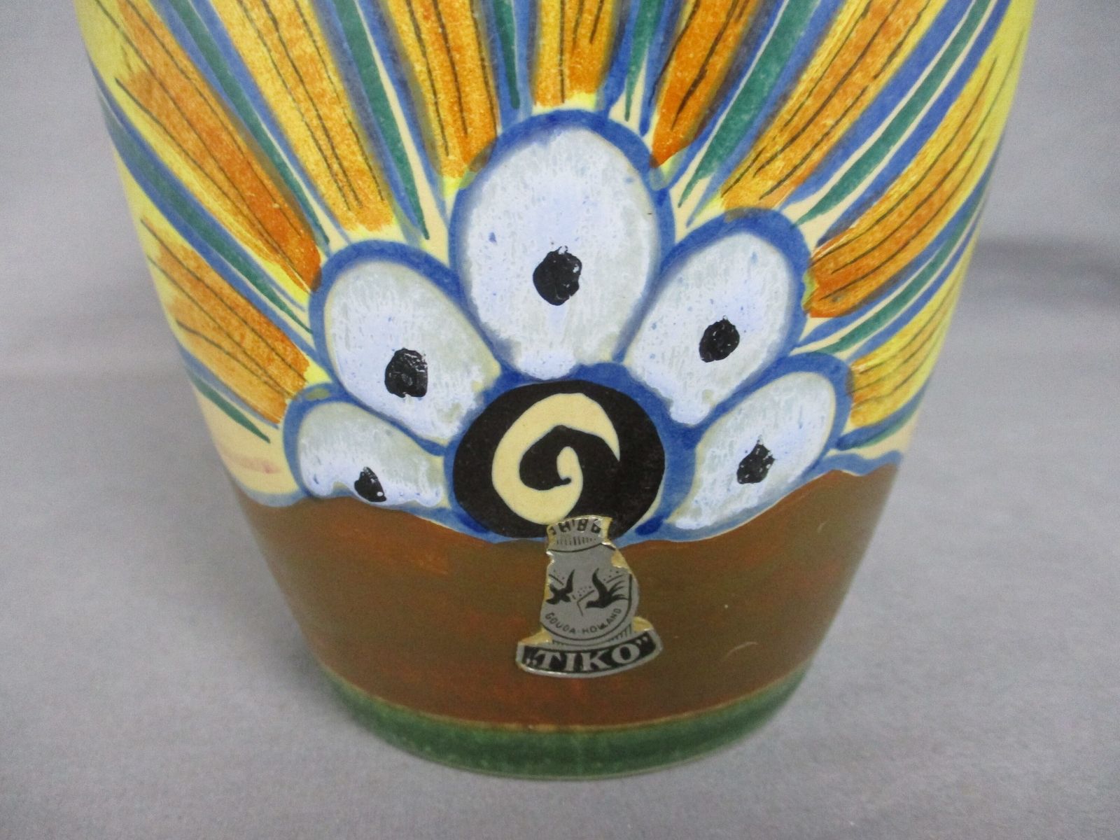 Large Vase  Marked Elly Gouda Plateel Hand Painted Flowers Polychrome photo furniture