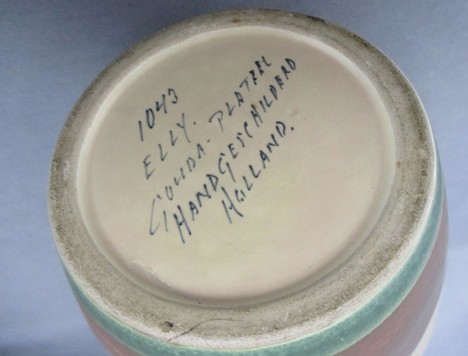 Large Vase  Marked Elly Gouda Plateel Hand Painted Flowers Polychrome photo buy