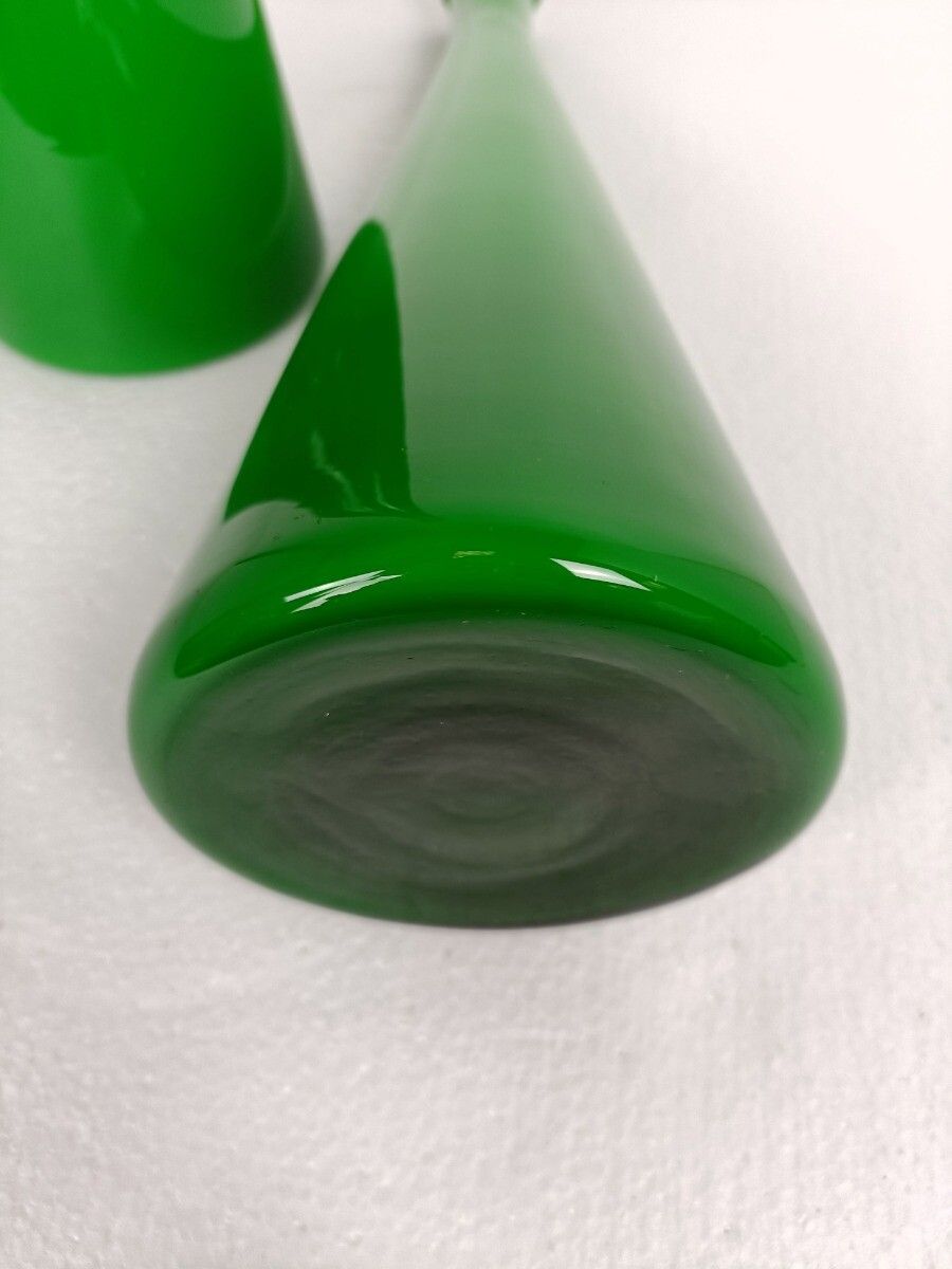 Holmegaard Denmark Cased Glass Bottles Vases Green White Collector Pair Marked photo buy