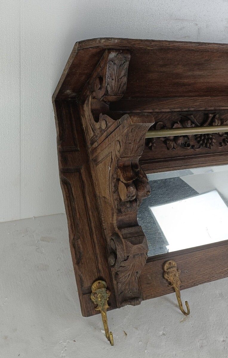 Antique Coat Rack Hat Rack Kitchen Rack Ornate Carved Wood Huge With Mirror photo Furniture