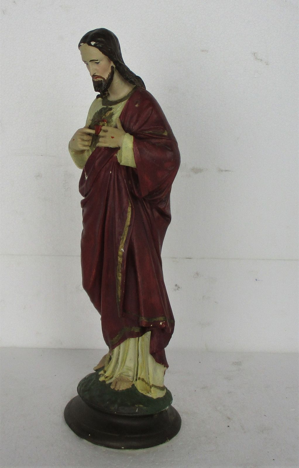 Antique Statue Jesus Christ Savior Sacred Heart Art Deco 1920s Plaster 15.74&Quo photo vinterior