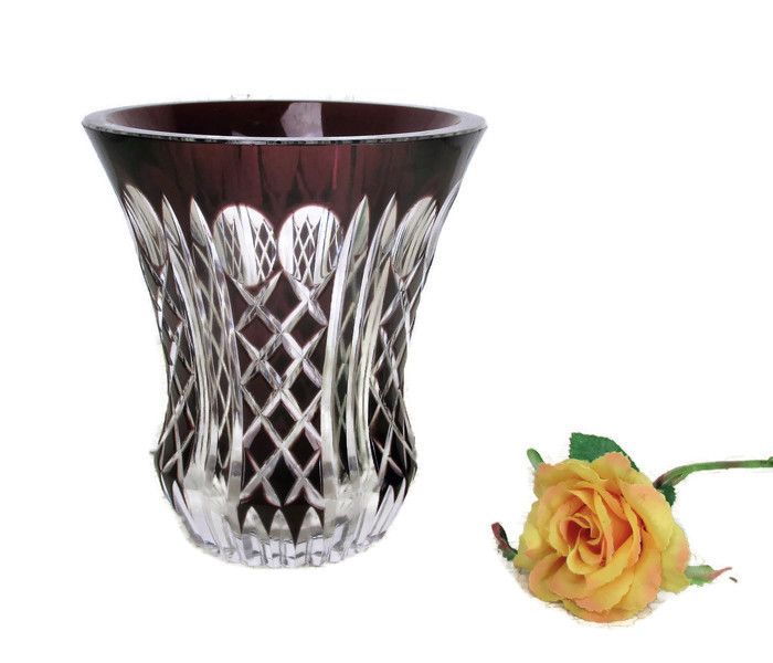 Cut To Clear Crystal Vase Amethyst Purple Cranberry  Beautiful Stylish 5.90"