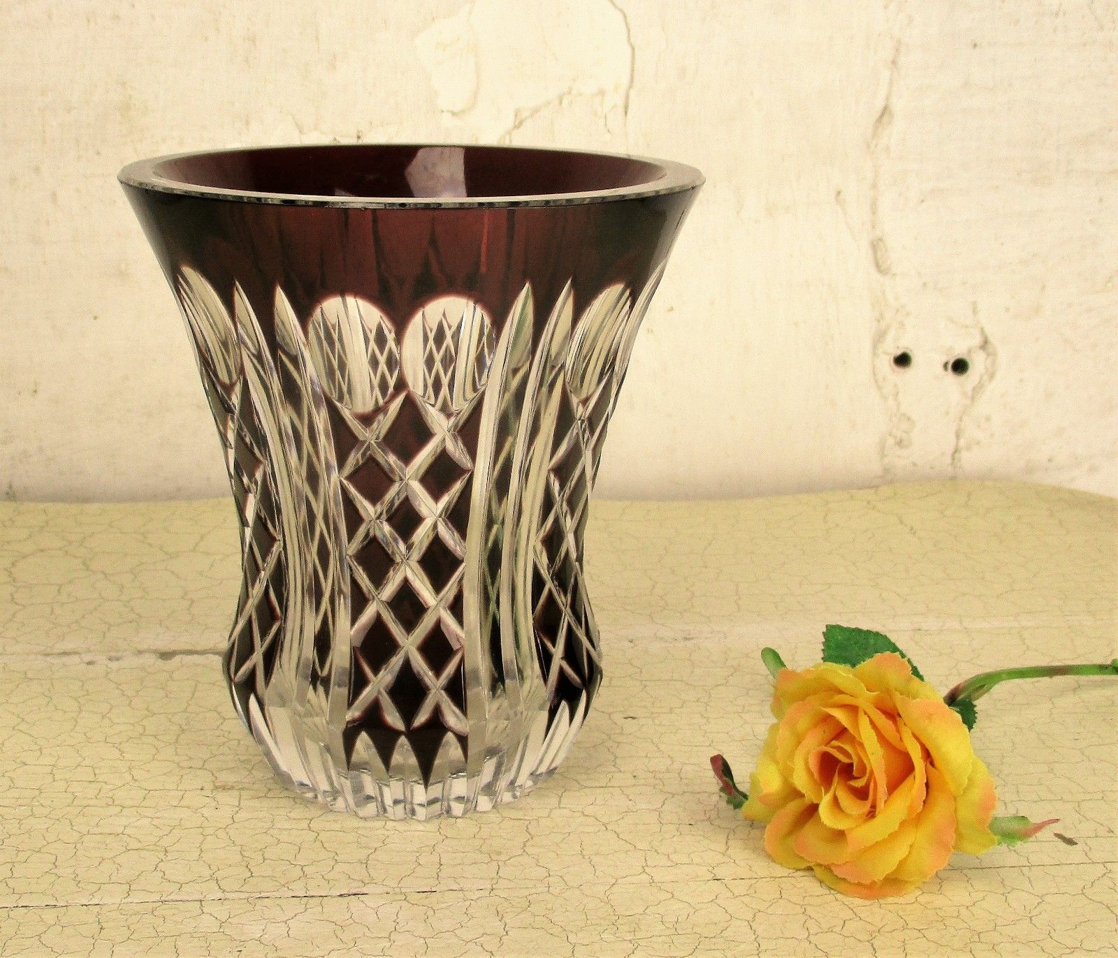 Cut To Clear Crystal Vase Amethyst Purple Cranberry  Beautiful Stylish 5.90" photo furniture