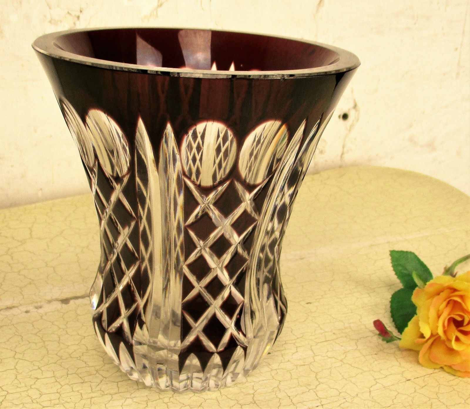 Cut To Clear Crystal Vase Amethyst Purple Cranberry  Beautiful Stylish 5.90" photo for sale