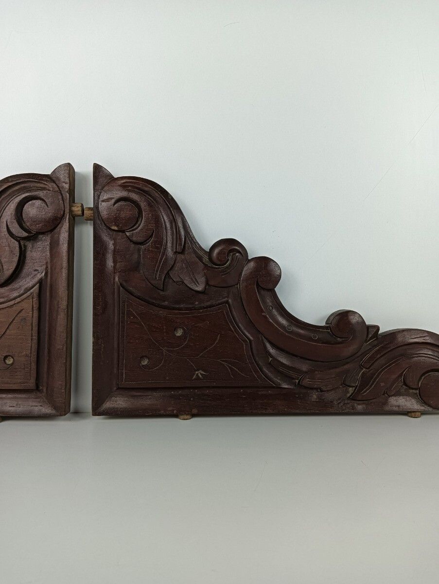 Pair  Corbels Hand Carved Wood Pediment Ornate Finial Architectural Brackets Fin photo Home Decor