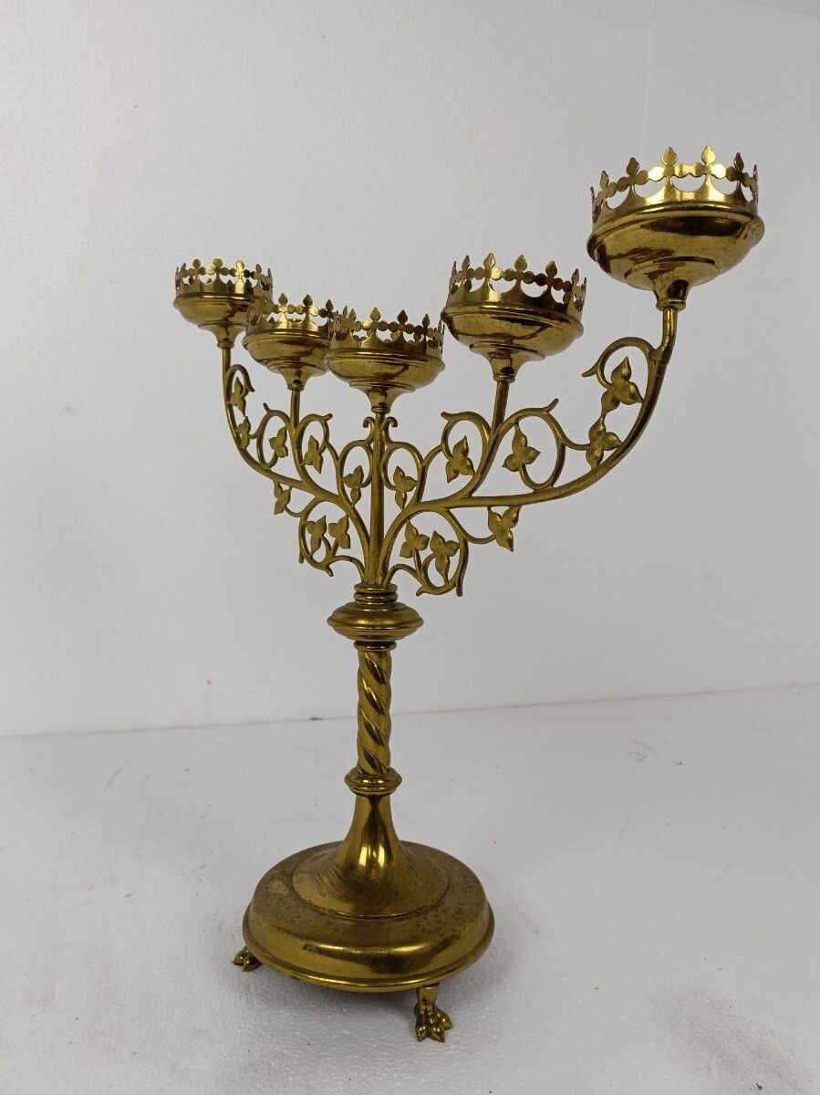 Candle Holder  Brass  Ornate Hollywood Regency Style Stylish Candelabra 5 Arm Le photo 306.0