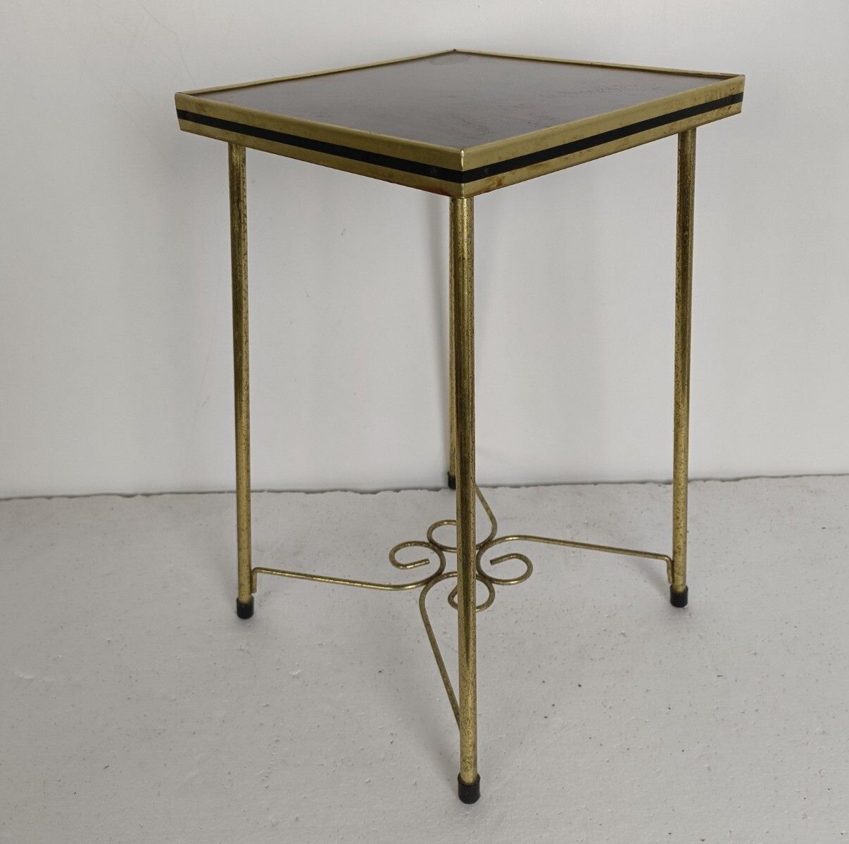 Lovely Small Side Occasional Table Brass Legs Veneer Top Modernist Vintage photo for sale