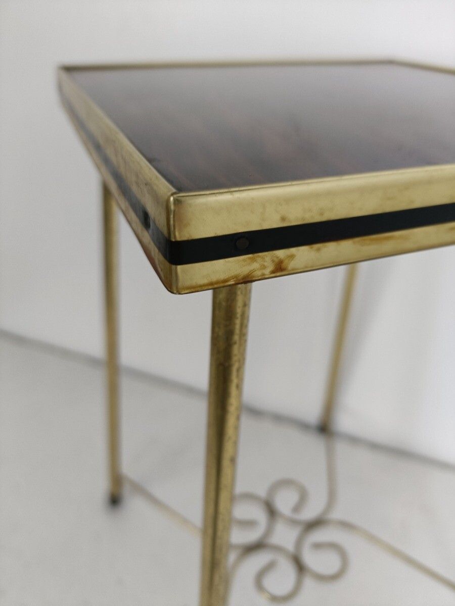 Lovely Small Side Occasional Table Brass Legs Veneer Top Modernist Vintage photo Furniture