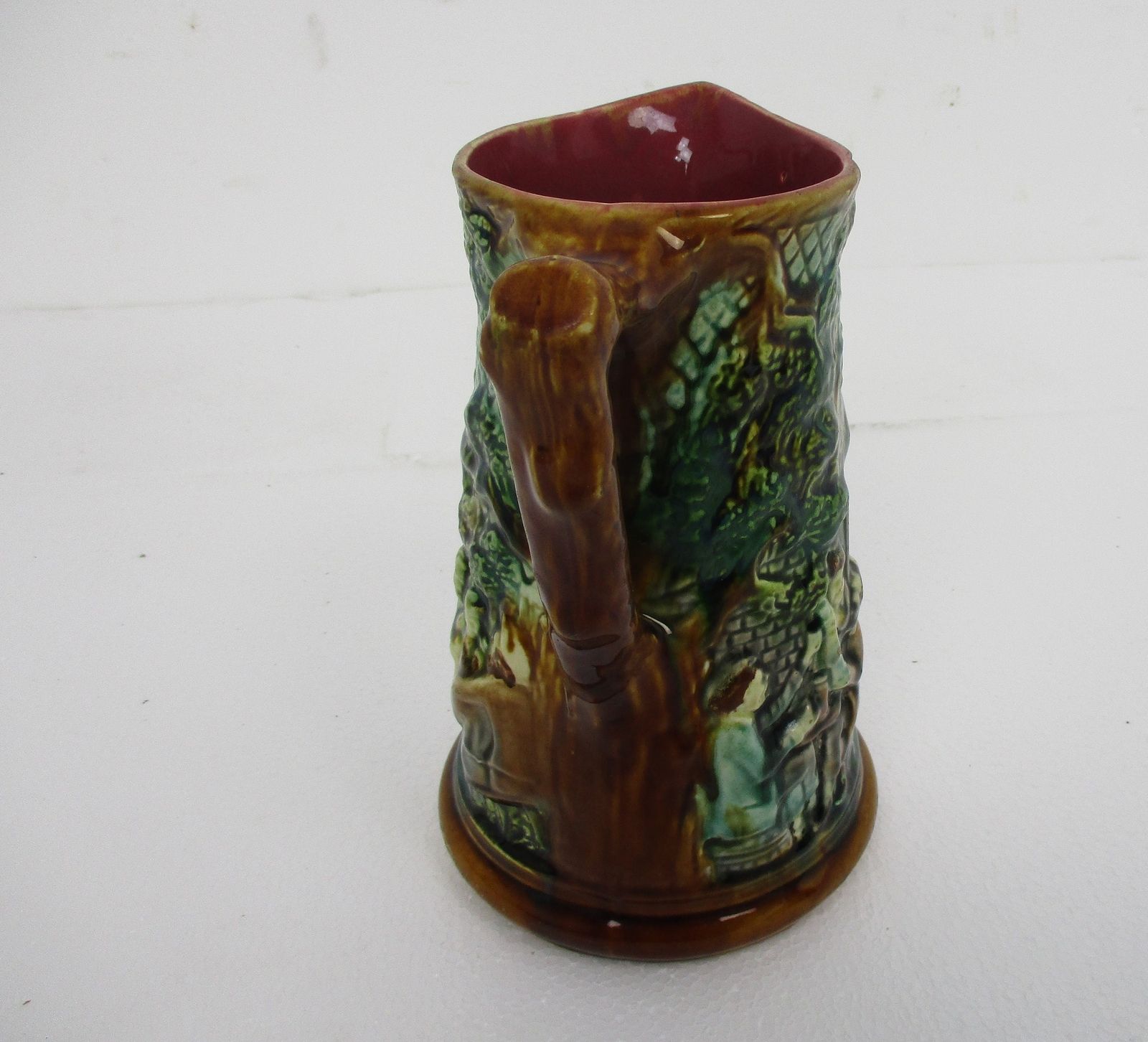 Antique Barbotine Majolica French Tavern Pitcher Wonderful Scenes photo 53.0